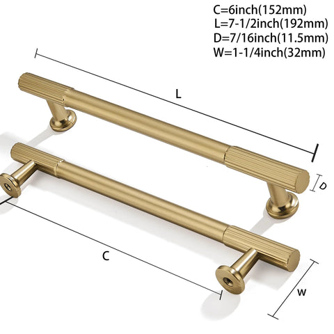 2 Pack 6 Inch Hole Center Brushed Brass Cabinet Pulls For Drawers Dressers And Cabinets Heavy Duty Solid Hardware Dimensions