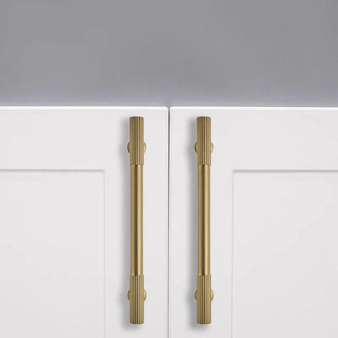 Front view of 2 Pack 6 Inch Hole Center Brushed Brass Cabinet Pulls For Drawers Dressers And Cabinets Heavy Duty Solid Hardware