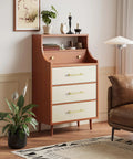 Room with dresser featuring 5 Inch Hole Center Cabinet Pulls 10 Pack Brushed Brass Solid Zinc Alloy Hardware for cabinets.