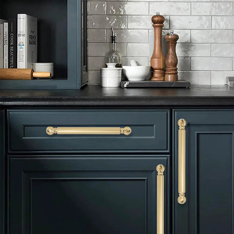 10 Pack 5 Inch Center To Center Brushed Brass Cabinet Pulls Satin Brass Cabinet Hardware on kitchen cabinets