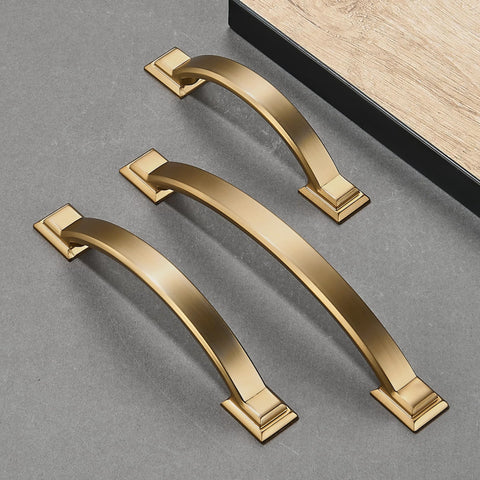 10 Pack Brushed Brass Cabinet Pulls 3 Inch Hole Center 4.4 Inch Overall Length solid metal handles for kitchen cabinets, gold finish