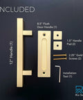 12 Inch Brushed Brass Vintage Gold Barn Door Handle Kit With Closet Door Pull Flush Plate Stainless Steel Pull Handles And Matching Gold Screws Large Sliding Door Hardware Set With Protective Pads For Safe Contact 1 Pack