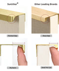 Comparison of brushed brass aluminum finger pulls showing polished edge and big space vs sharp edge and small pull lips.