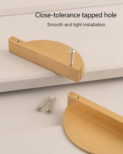 4 Pack Half Moon Finger Pulls With 3 Inch Center Hole, Brushed Brass Gold Cabinet And Drawer Handles with screws