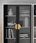 Cabinet with 4 Pack Half Moon Finger Pulls With 3 Inch Center Hole, Brushed Brass Gold Cabinet And Drawer Handles installed.