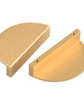 4 Pack Half Moon Finger Pulls With 3 Inch Center Hole, Brushed Brass Gold Cabinet And Drawer Handles, front and side view