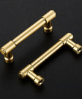 2 Pack 3 Inch Center Kitchen Cabinet Handles in brushed brass, solid zinc alloy dresser pulls, 99 mm total length, 76 mm hole spacing