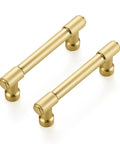 2 Pack 3 Inch Center Kitchen Cabinet Handles in brushed brass solid zinc alloy, 99 mm total length, for drawers and dressers.