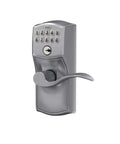 Front view of Camelot Keypad Entry Door Lock With Flex Lock And Accent Levers In Brushed Chrome For Keyless Entry and Auto Relock