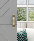 Interior Sliding Barn Door Hardware Charleston Pull 10 Inch Brushed Gold Pack Of 2 For Wood Interior Doors Rustic Style With Easy Installation Includes All Parts And Accessories Finish Matched To Barn Door Kits on gray door