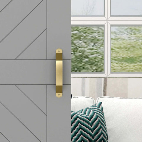 Interior Sliding Barn Door Hardware Charleston Pull 10 Inch Brushed Gold Pack Of 2 For Wood Interior Doors Rustic Style With Easy Installation Includes All Parts And Accessories Finish Matched To Barn Door Kits on gray door