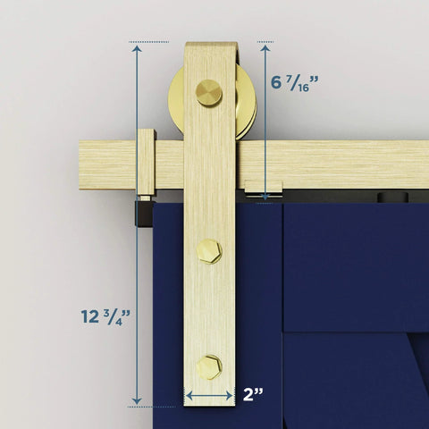 Brushed Gold 72 Inch Interior Sliding Barn Door Hardware One Piece Designer Kit With Soft Close Full Track System for Single Doors