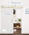 Brushed Gold 72 Inch Interior Sliding Barn Door Hardware One Piece Designer Kit With Soft Close Full Track System Installed