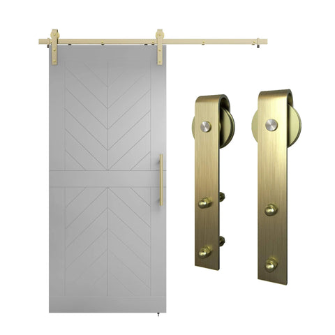 Brushed Gold 72 Inch Interior Sliding Barn Door Hardware One Piece Designer Kit With Soft Close Full Track System for single doors