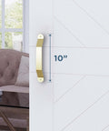 Interior Sliding Barn Door Hardware Charleston Pull 10 Inch Brushed Gold Pack Of 2 For Wood Interior Doors Rustic Style With Easy Installation Includes All Parts And Accessories Finish Matched To Barn Door Kits installed on white door