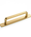 Solid Brass Cabinet Pull With Backplate Set Of 2 In Brushed Gold Finish Modern Rectangular Drawer Handles 5 Inch