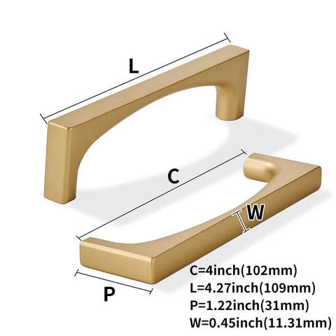 Brushed Gold Cabinet Pulls 4 Inch 2 Pack Solid Zinc Alloy Drawer Handles dimensions for cabinets and cupboards