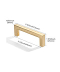 2 Pack Brushed Gold Cabinet Pulls 2-1/2 Inch 64mm Center To Center Solid Heavy Duty Square Matte Gold Drawer Handles with dimensions labeled
