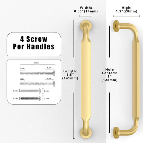 Brushed Gold Cabinet Pulls 5 Inch 128mm Pack Of 10 Kitchen Cabinet Handles Drawer Pulls dimensions and specs.