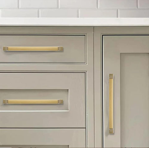 Square Brushed Gold Cabinet Pulls 2 Pack 6 Inch Center To Center Heavy Duty Zinc Alloy Handles on kitchen drawers and cupboard