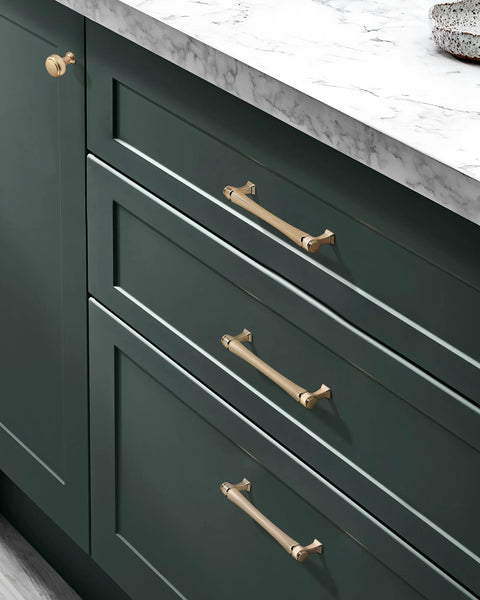 Brushed Gold Cabinet Pulls Set 10 Pack 5 Inch 128 Millimeters Solid Zinc Alloy Drawer Handles on kitchen cabinet
