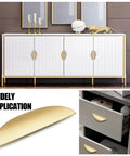 Brushed Gold Crescent Cabinet Pulls Two And A Half Inch Hole Centers Semi Circle Moon Drawer Pulls installed on cabinet and drawers