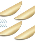 Brushed Gold Crescent Cabinet Pulls Two And A Half Inch Hole Centers Semi Circle Moon Drawer Pulls with screws, set of four.