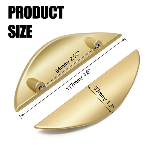 Brushed Gold Crescent Cabinet Pulls Two And A Half Inch Hole Centers Semi Circle Moon Drawer Pulls with size details
