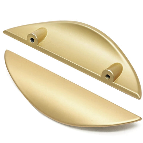 Brushed Gold Crescent Cabinet Pulls Two And A Half Inch Hole Centers Semi Circle Moon Drawer Pulls, Pack of Four, Front View