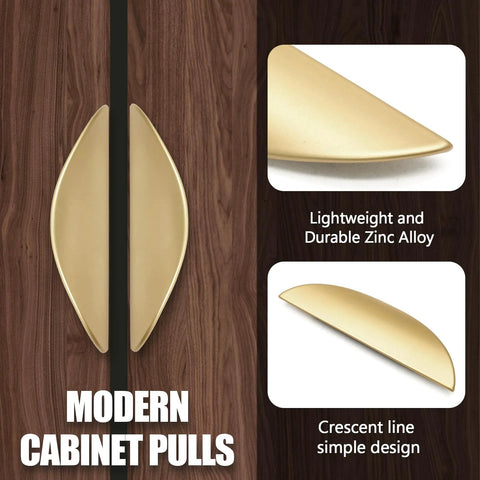 Brushed Gold Crescent Cabinet Pulls Two And A Half Inch Hole Centers Semi Circle Moon Drawer Pulls for Cabinets and Drawers