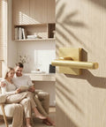 Gold Interior Door Handles Set for Bedroom and Bathroom, Zinc Alloy Heavy Duty Brushed Gold Privacy Levers installed on door