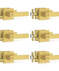 Six Pack Brushed Gold Door Handles For Interior Doors, Heavy Duty Flat Square Privacy Levers, Keyless Lever Set For Bedroom And Bathroom.