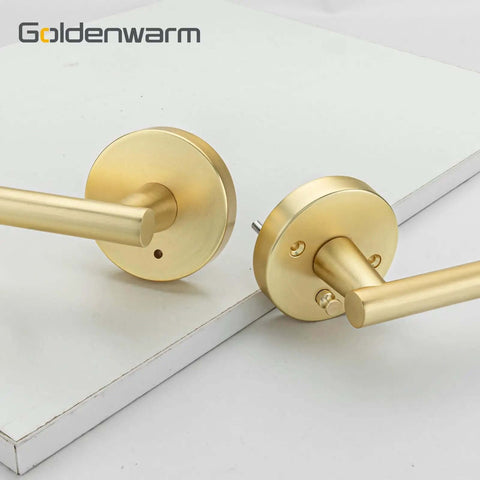 Brushed Gold Privacy Door Levers Set, 4 Pack For Bedroom And Bathroom, showing two levers on a white surface