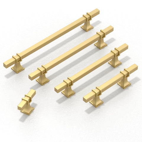 10 Pack Brushed Gold Cabinet Pulls 5 Inch 128mm Kitchen Cabinet Handles For Doors And Drawers, displayed in various angles