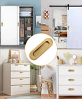 Six Piece Brushed Gold Stainless Steel Flush Pull Handles for cabinets and drawers installed in wardrobes and sliding doors.