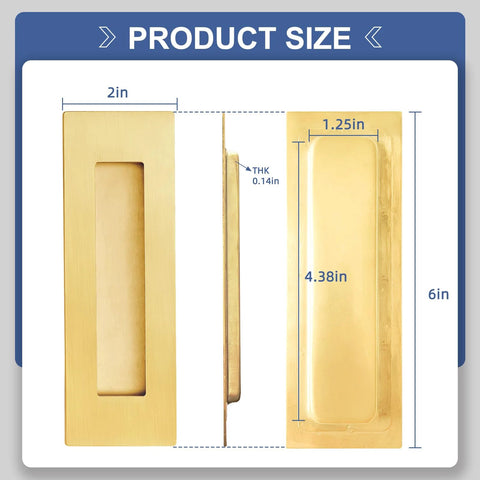 Brushed Gold And Stainless Steel Pocket Door Handles And Edge Pulls Kit For Sliding Doors 6 Inch product size dimensions