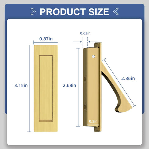 Dimensions of Brushed Gold And Stainless Steel Pocket Door Handles And Edge Pulls Kit for Sliding Doors showing measurements
