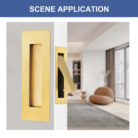 Brushed Gold And Stainless Steel Pocket Door Handles And Edge Pulls Kit for sliding doors installed in modern living space