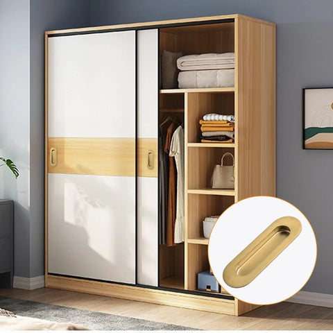 Six Piece Brushed Gold Stainless Steel Flush Pull Handles For Cabinets And Drawers, ideal for sliding wardrobe doors