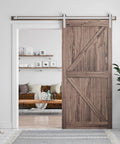 Brushed Nickel Barn Door Hardware Kit 6.6 Feet Heavy Duty Sliding Track System For 36 To 40 Inch Wide Doors in living room