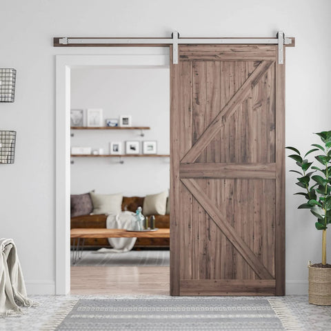 Brushed Nickel Barn Door Hardware Kit 6.6 Feet Heavy Duty Sliding Track System For 36 To 40 Inch Wide Doors in living room
