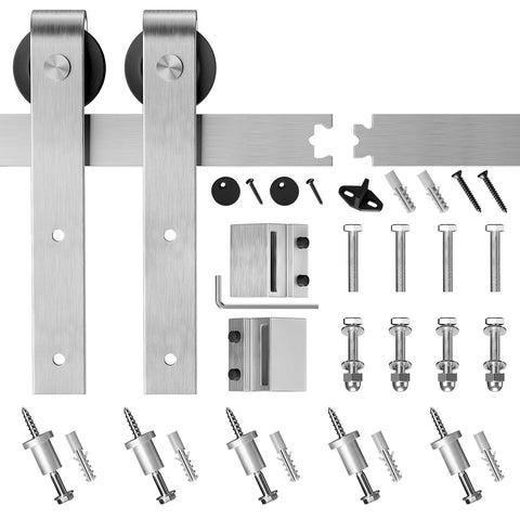 Brushed Nickel Barn Door Hardware Kit 6.6 Feet Heavy Duty Sliding Track System For 36 To 40 Inch Wide Doors Smooth And Quiet Operation Easy To Install J Shape Hanger Ideal For Home Renovations components.
