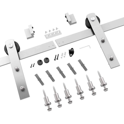 Eight Feet Brushed Nickel Sliding Barn Door Hardware Kit With I Shape Hanger For A 48 Inch Wide Door Panel Smooth And Quiet Track