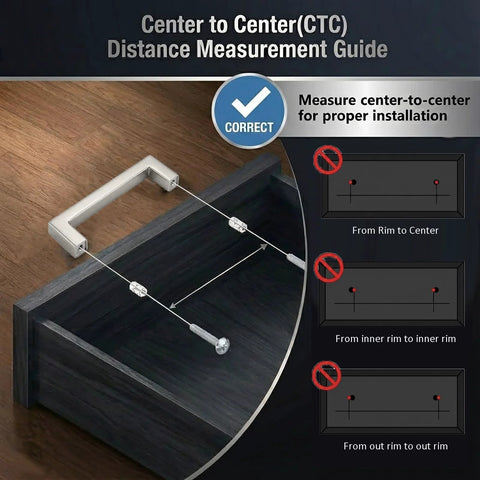 Measurement guide for Brushed Nickel Cabinet Handles With 3 Inch Center To Center Square Drawer Pulls, correct installation tips shown.