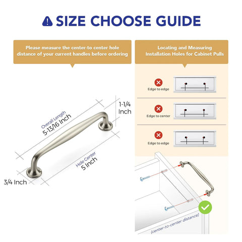 Installation guide for 20 Pack 5 Inch Brushed Nickel Cabinet Handles Solid Zinc Alloy Cupboard And Drawer Pulls for Kitchen Cabinets.