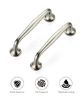 Two brushed nickel cabinet handles with features, from 20 Pack Three And Three Quarters Inch Brushed Nickel Cabinet Handles Set Solid Zinc Alloy Pulls.