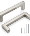 Brushed Nickel Cabinet Handles With 3 Inch Center To Center Square Drawer Pulls, Solid Zinc Alloy Kitchen Handles, screws included.