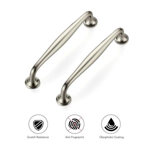 20 Pack 5 Inch Brushed Nickel Cabinet Handles Solid Zinc Alloy Cupboard And Drawer Pulls, showing two handles with smooth edges.