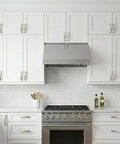 Modern kitchen with white cabinets featuring Brushed Nickel Cabinet Handles With 3 Inch Center To Center Square Drawer Pulls