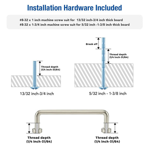 Diagram of Brushed Nickel Cabinet Pulls 3-3/4 Inch Hole Center 20 Pack For Drawers And Cupboards showing installation hardware details.